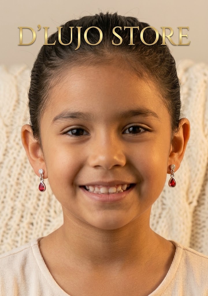 Aretes Elegantes en Gota Rubí  en Plata 925