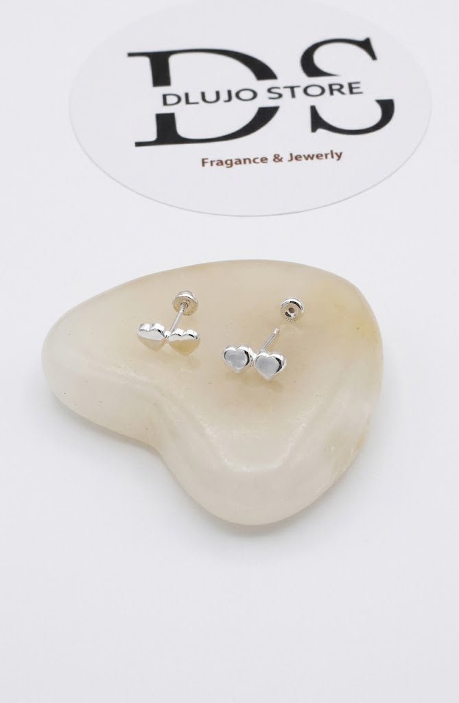 Aretes Broquel Doble Corazón con Cierre de Rosca/Bolita Plata 925