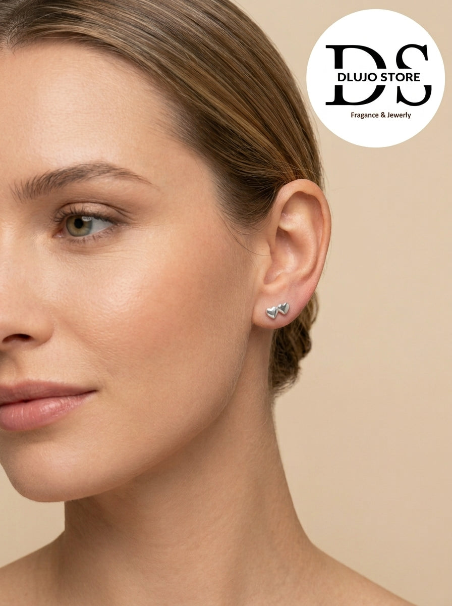 Aretes Broquel Doble Corazón con Cierre de Rosca/Bolita Plata 925