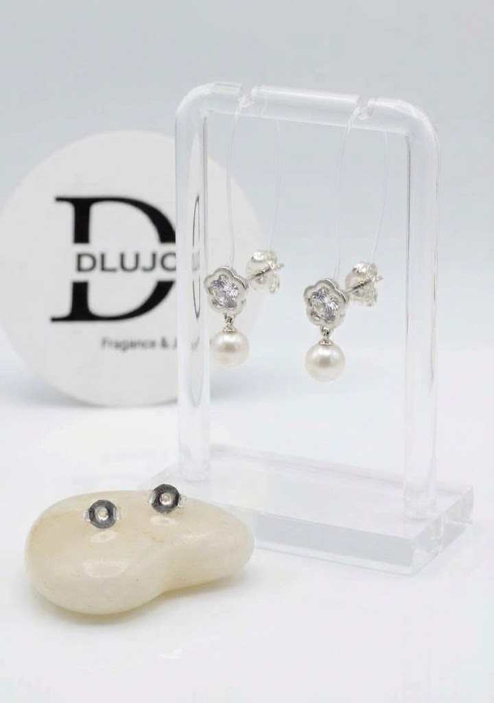 Aretes de Flor Con Circonia y Perla Colgante Plata 925