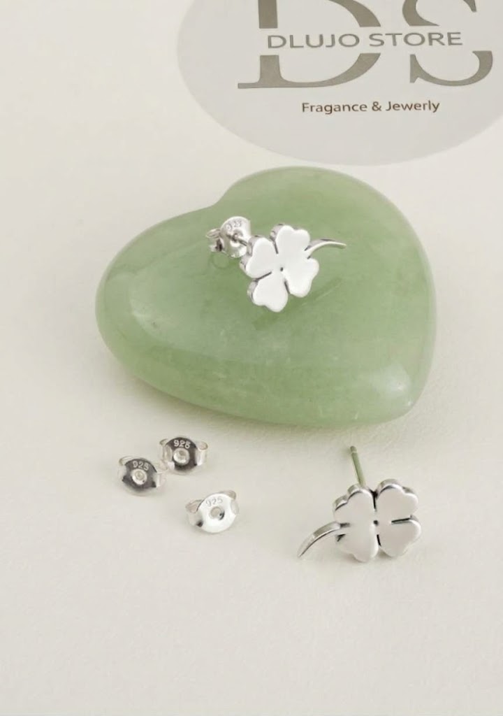Aretes Broquel Trébol de Cuatro Hojas de la Suerte Plata 925