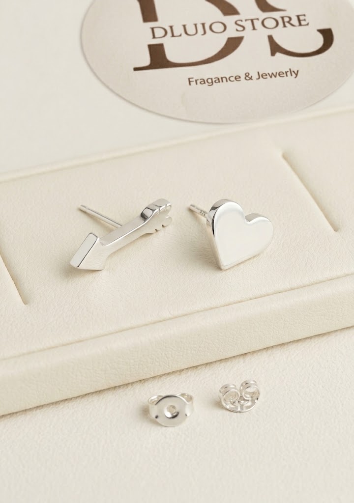 Aretes de Corazón y Flecha de Cupido (Cierre Mariposa) Plata 925
