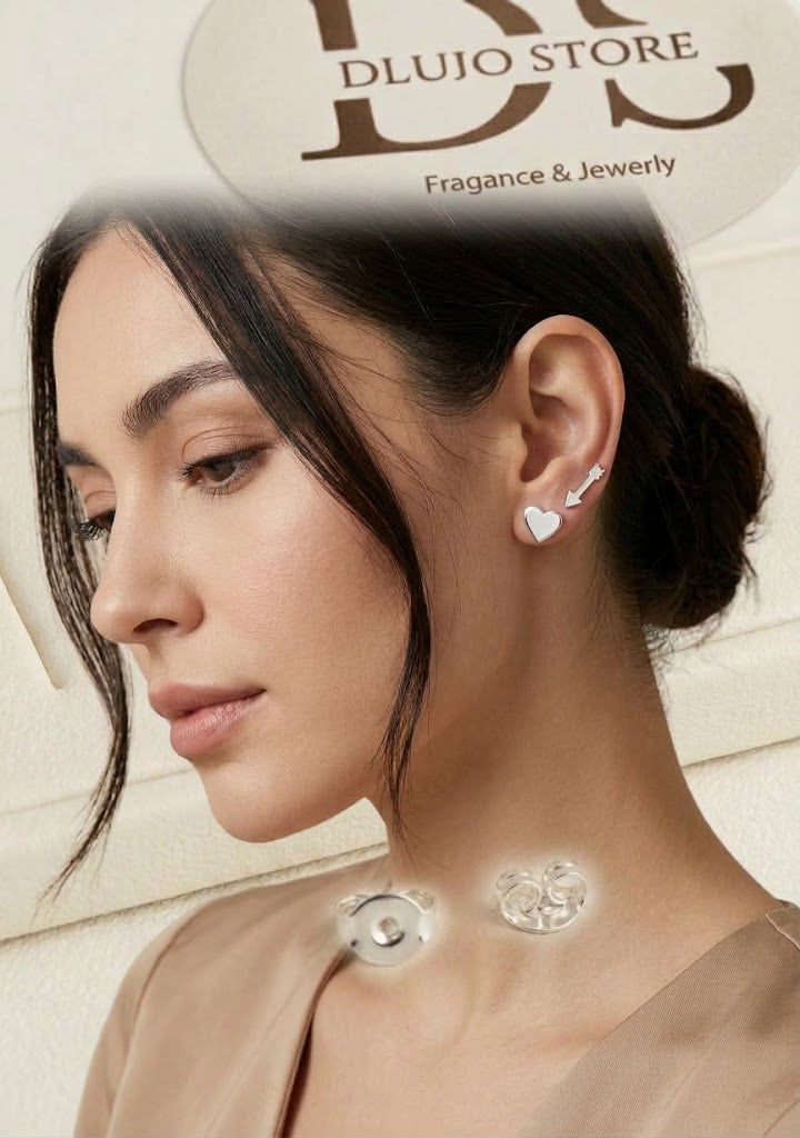 Aretes de Corazón y Flecha de Cupido (Cierre Mariposa) Plata 925
