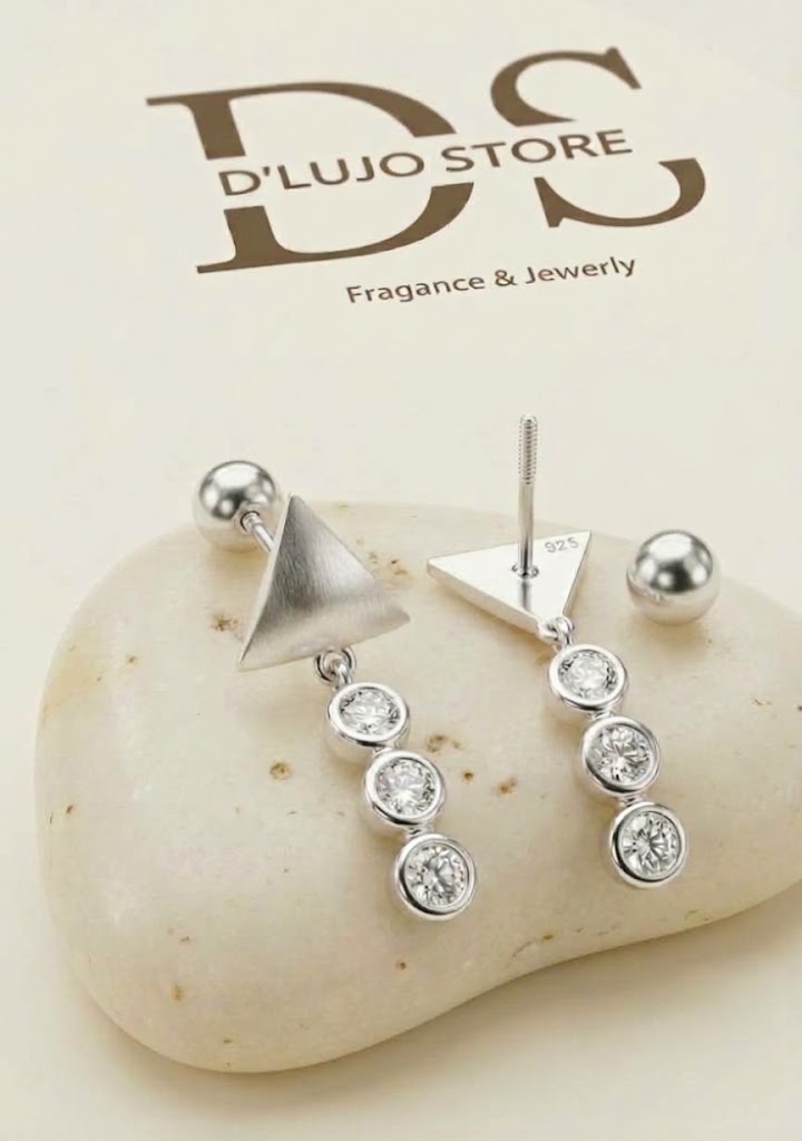 Aretes Geométricos con Triángulo Matizado y Circonias Colgantes Plata 925