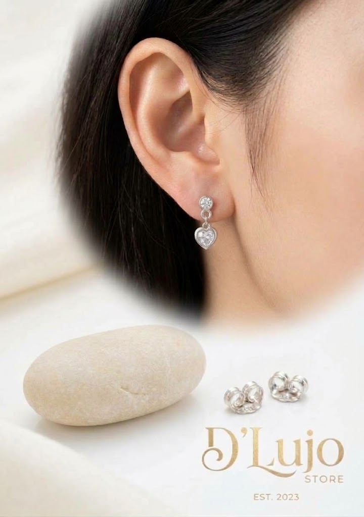 Aretes de Poste Colgantes Modelo Corazón Zirconia en Plata .925