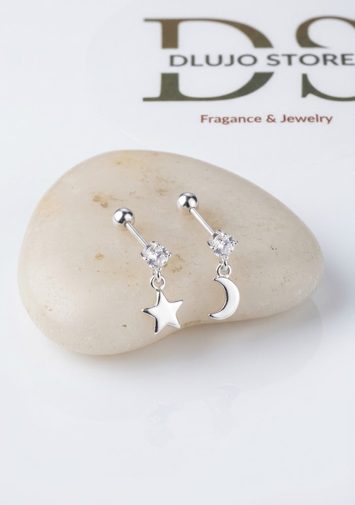 Aretes Luna y Estrella Broqueles de Plata 925