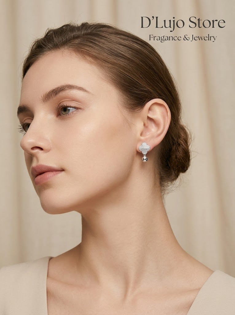 Aretes Van C de Plata 925 con Circonias y Colgante
