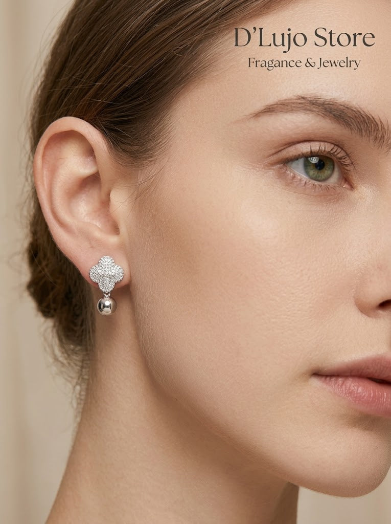 Aretes Van C de Plata 925 con Circonias y Colgante