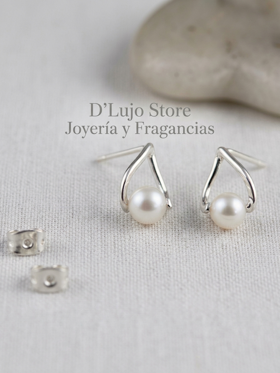 Aretes Gota Curva con Perla en Plata 925