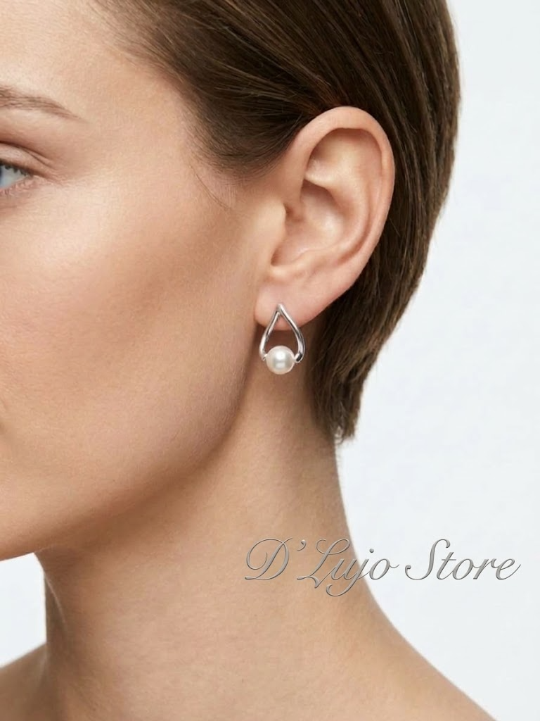 Aretes Gota Curva con Perla en Plata 925