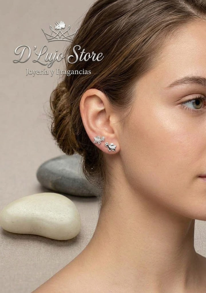 Aretes Dinosaurio Plata y Brillo