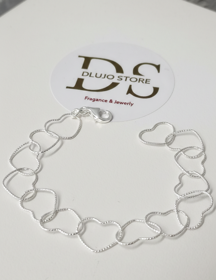 Diamond-cut Heart Bracelet in 925 Sterling Silver