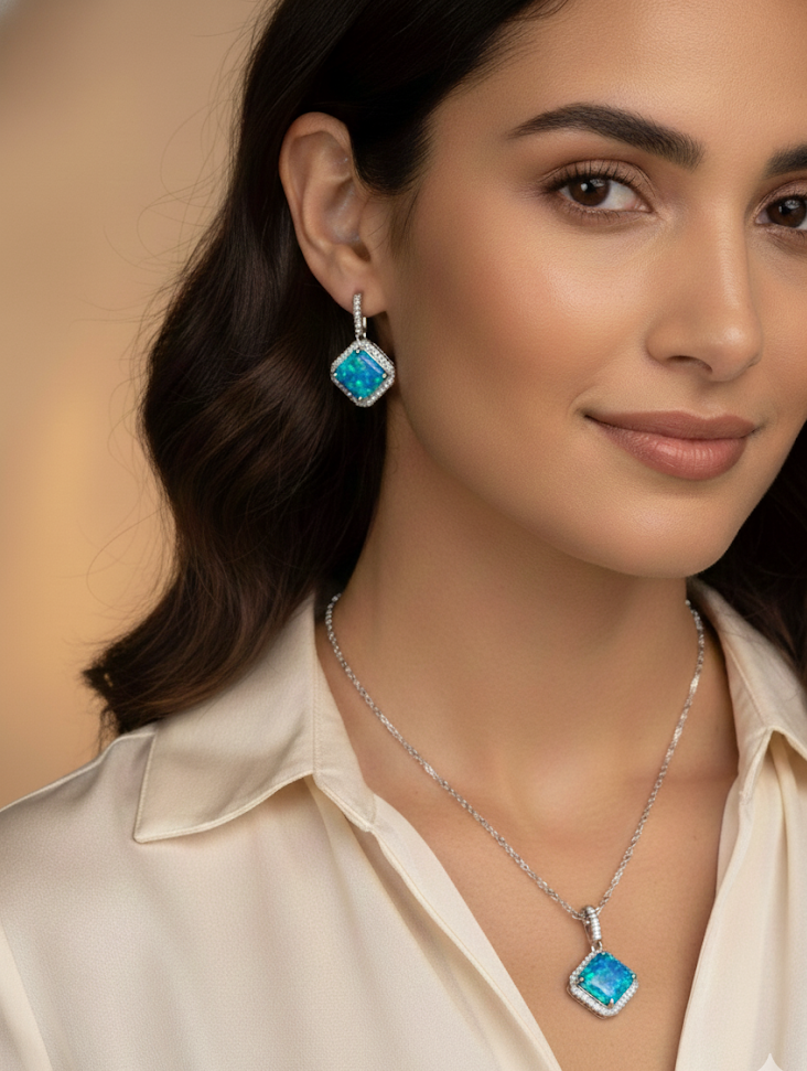 Set de Plata 925 con Ópalo LB Azul y Circonias