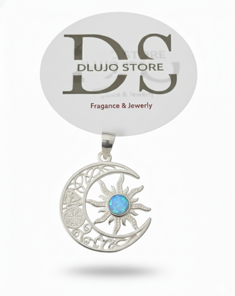 Celestial Union Pendant Moon and Sun in 925 Silver with Opal