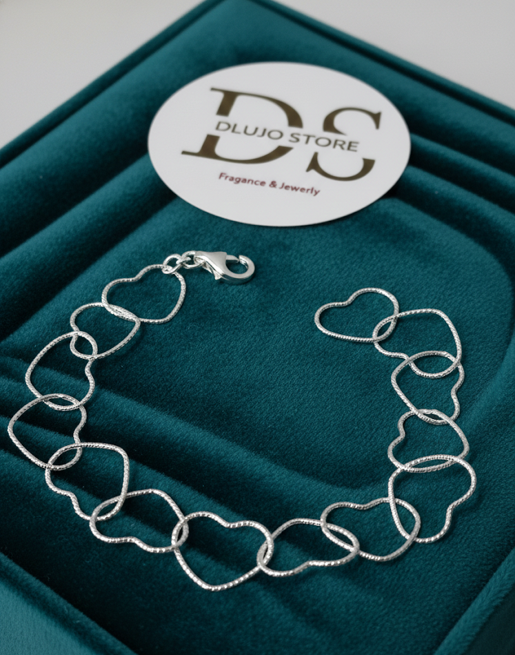 Diamond-cut Heart Bracelet in 925 Sterling Silver