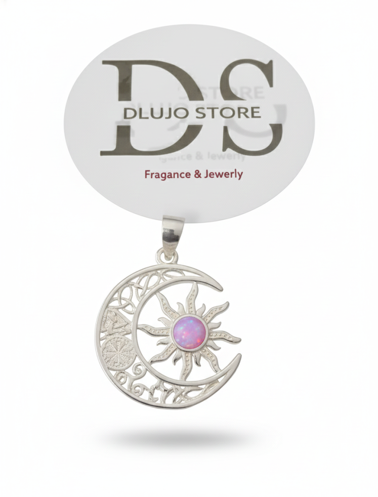 Dije de Unión Celestial Luna y Sol en Plata 925 con Ópalo