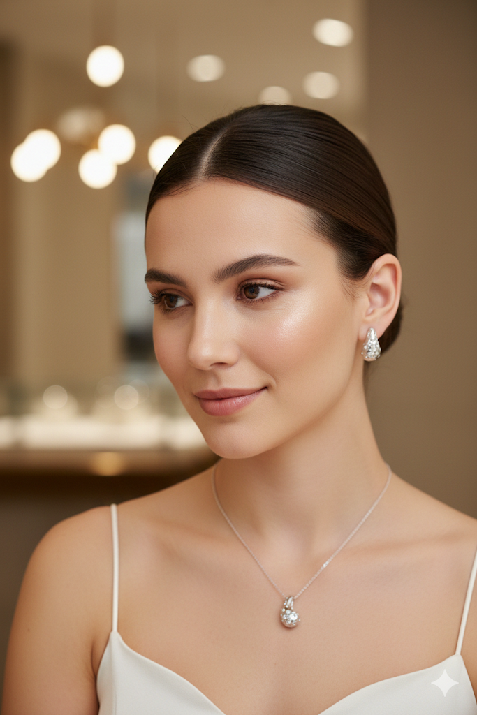 Set de Gotas Radiantes en Plata 925 con Baño de Rodio y Circonias