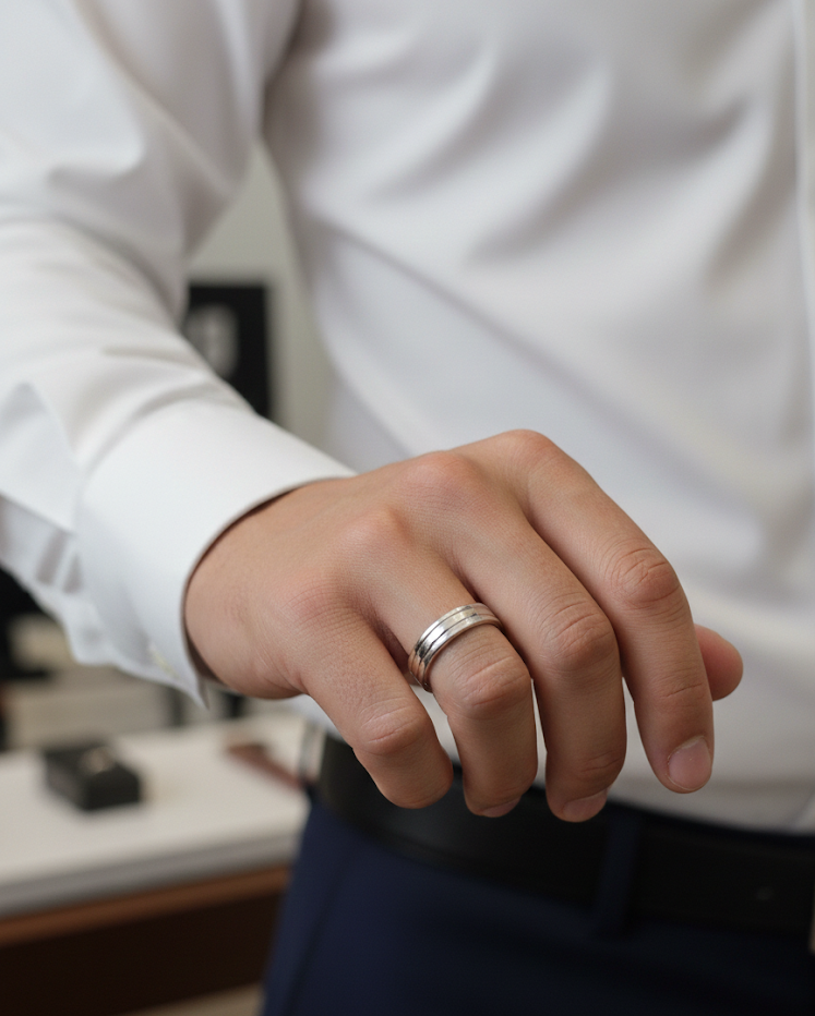 "Grooved Design" Wedding Band in 925 Sterling Silver