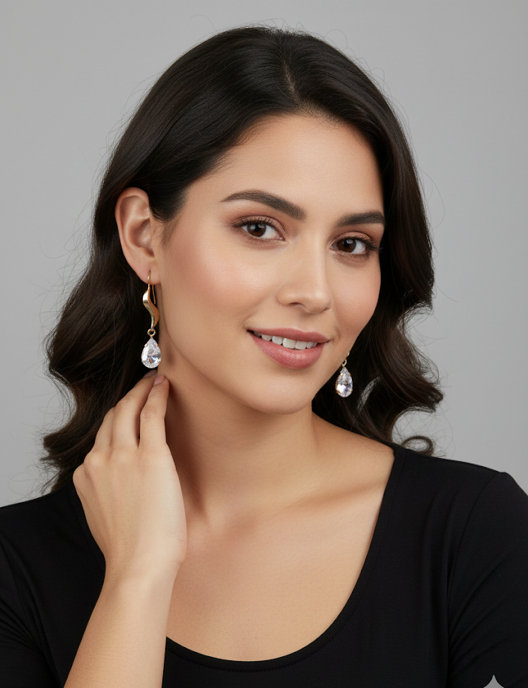 Aretes Pendientes con Gotas de Circonia en Oro 10K