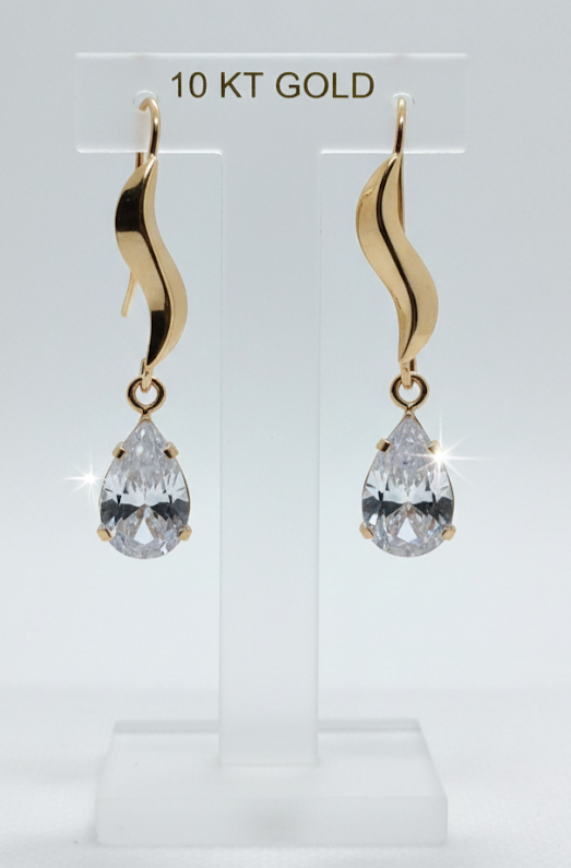 Aretes Pendientes con Gotas de Circonia en Oro 10K