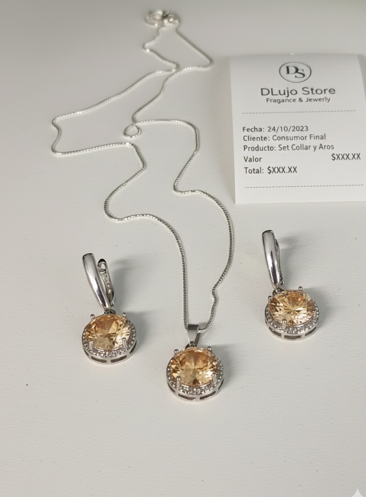 Amber/Champagne Cubic Zirconia Set in 925 Silver