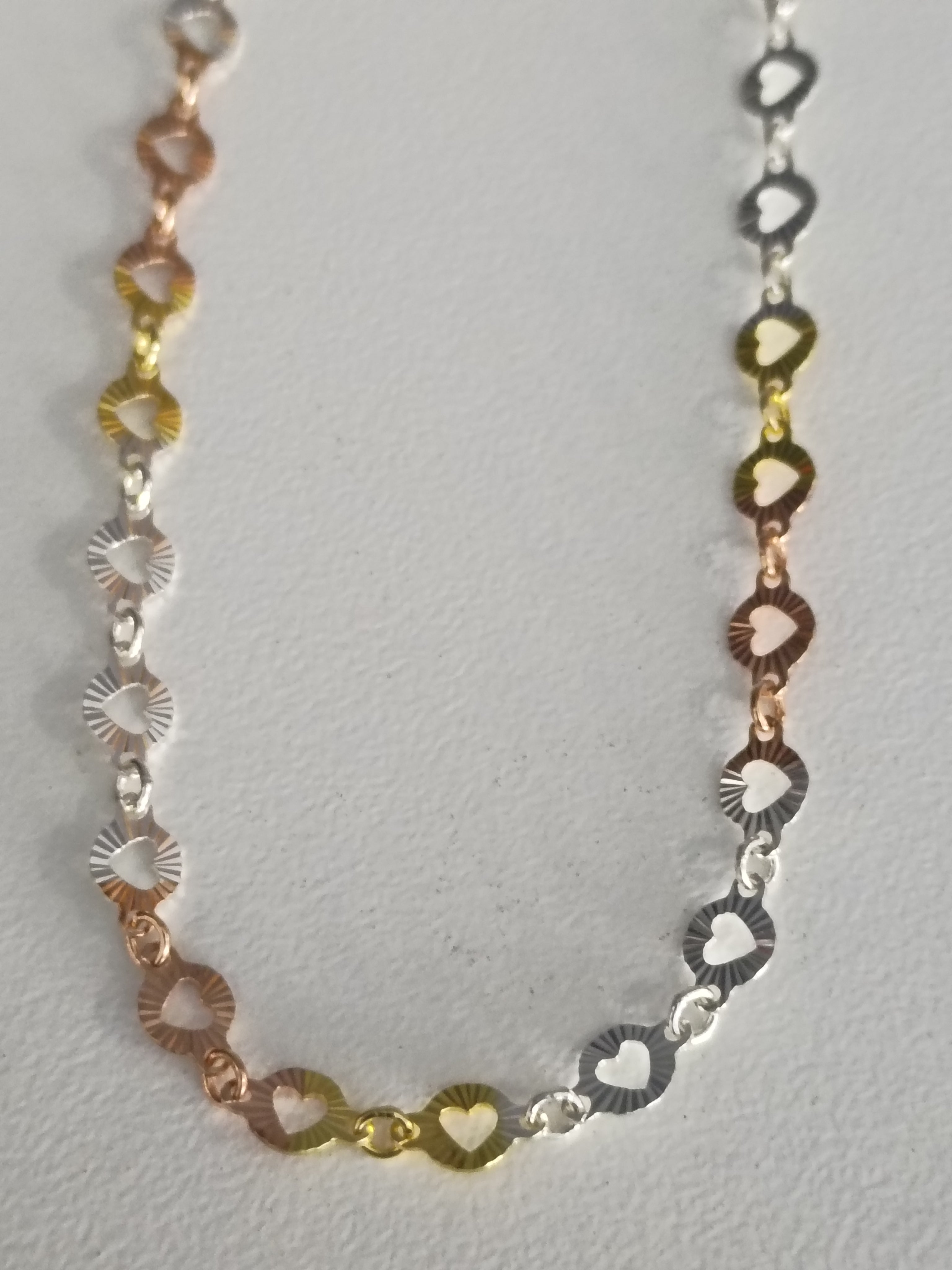 Cadena Tricolor de Corazones en Plata 925