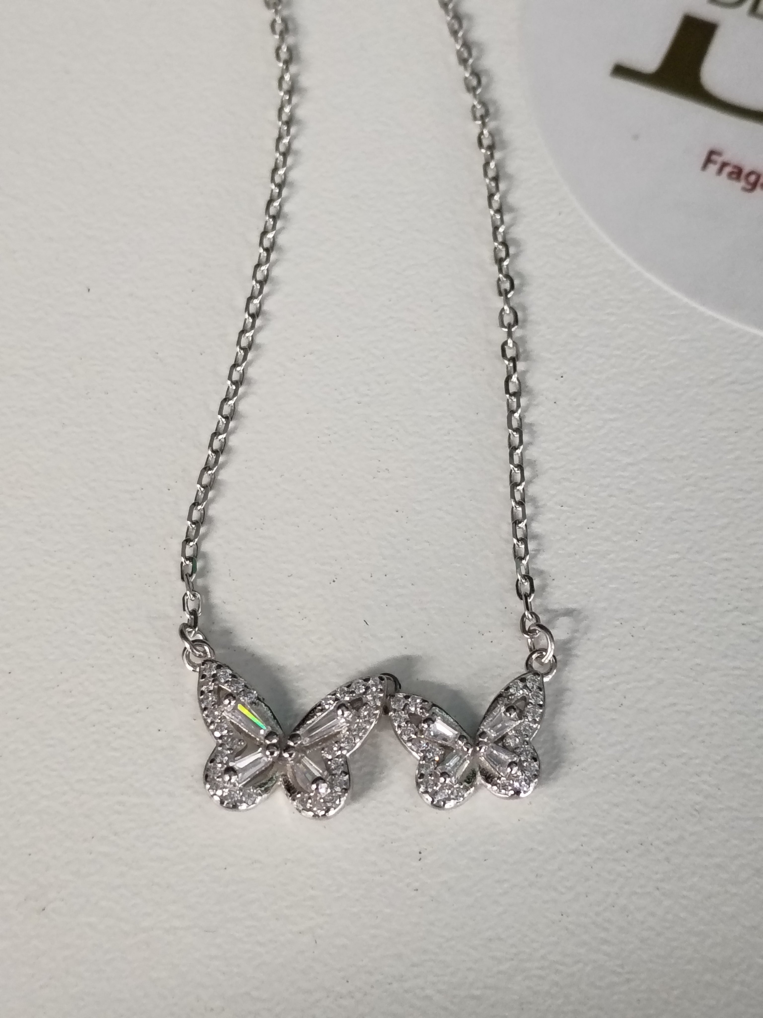 Cadena de Plata 925 con Dije de Mariposas y Circonias