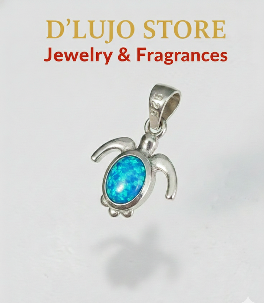Dije Tortuga Marina en Plata 925 con Ópalo Azul Creado