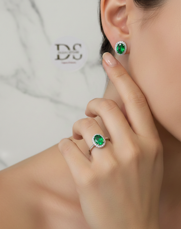 Set “Elegance Oval Emerald” en Plata de Ley 925