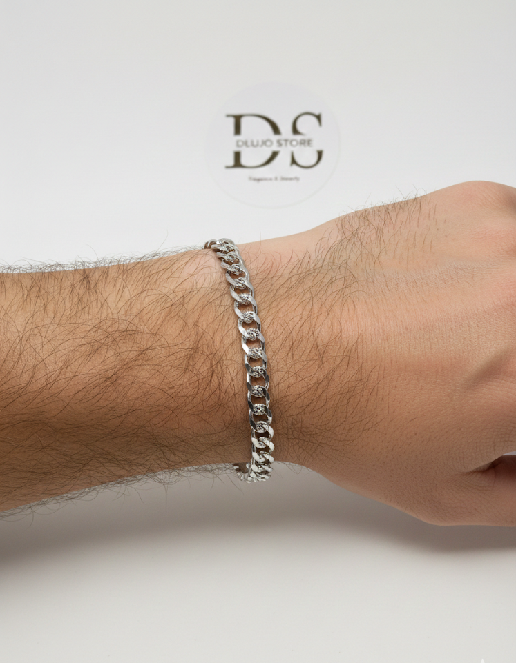 Pulsera Estilo Cubano Diamantado en Plata de Ley 925