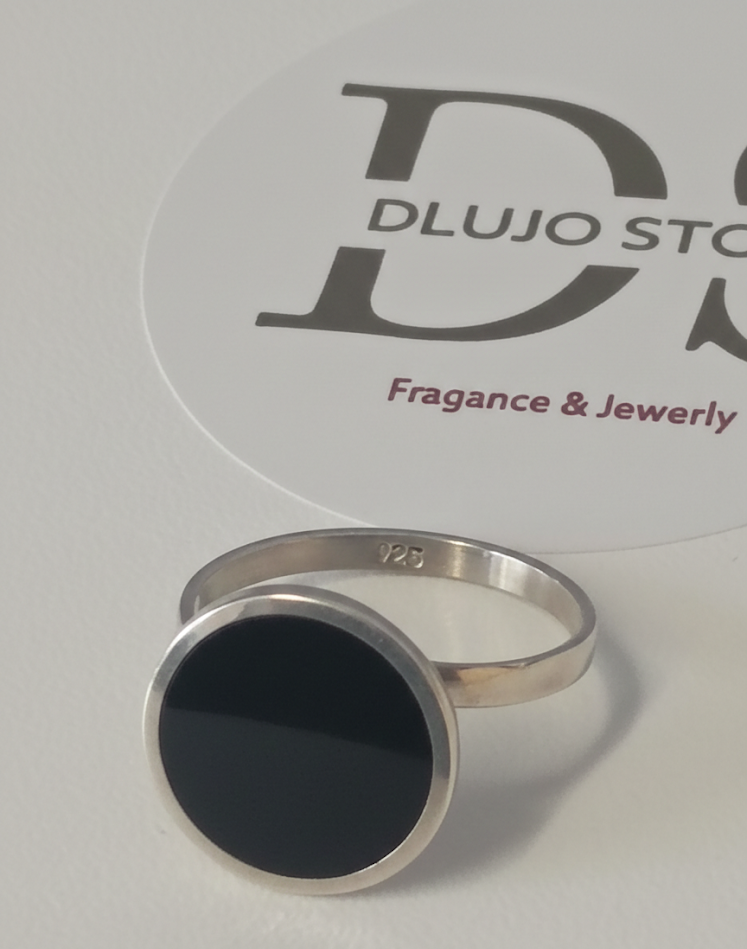 Adjustable “Black Circle” Ring in 925 Sterling Silver