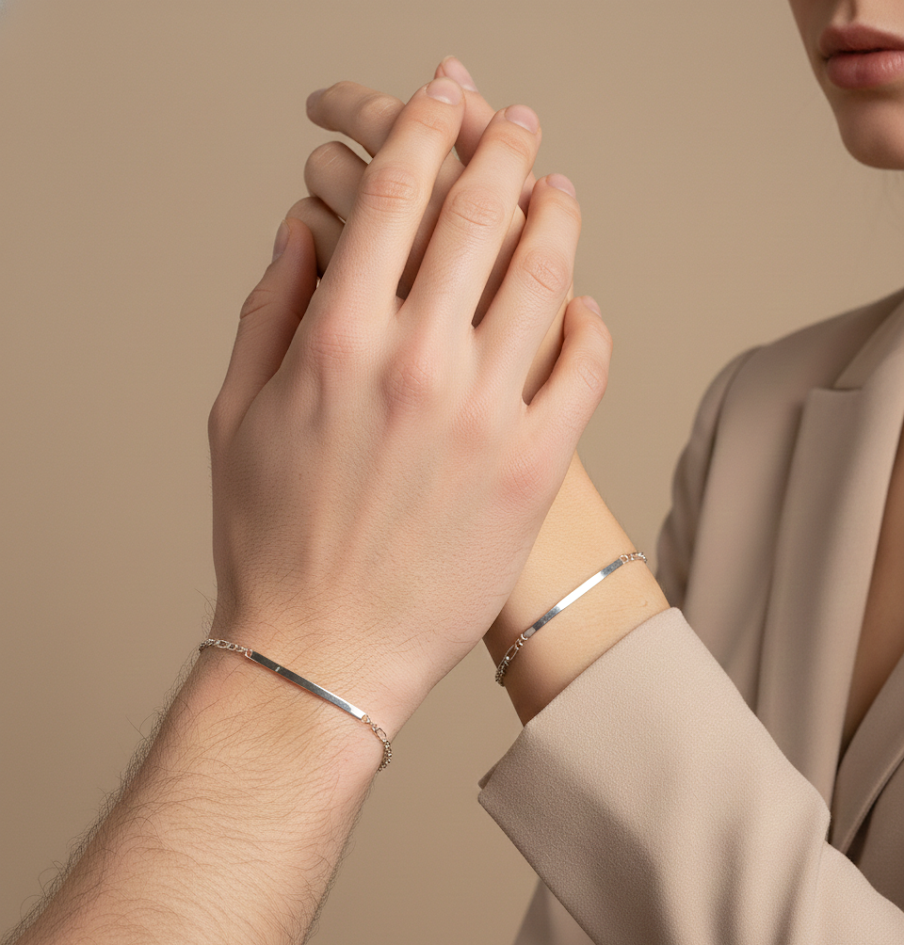 Figaro Bracelet with Bridge in 925 Sterling Silver