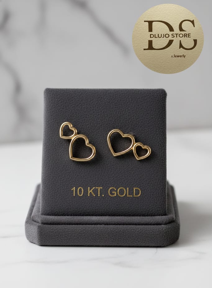 Aretes Trepadores de Doble Corazón en Oro 10K