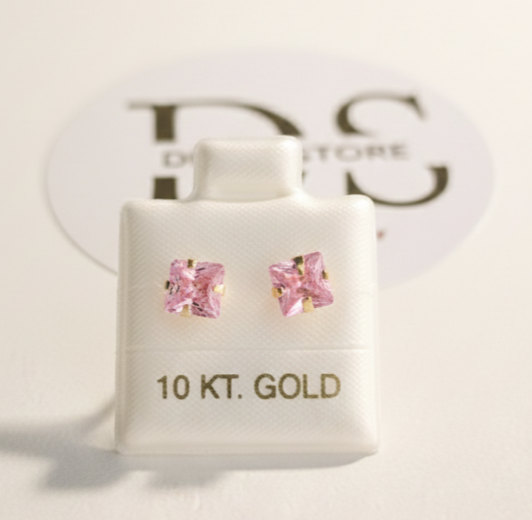 Aretes Tipo Princesa en Oro 10K con Zirconia Rosa