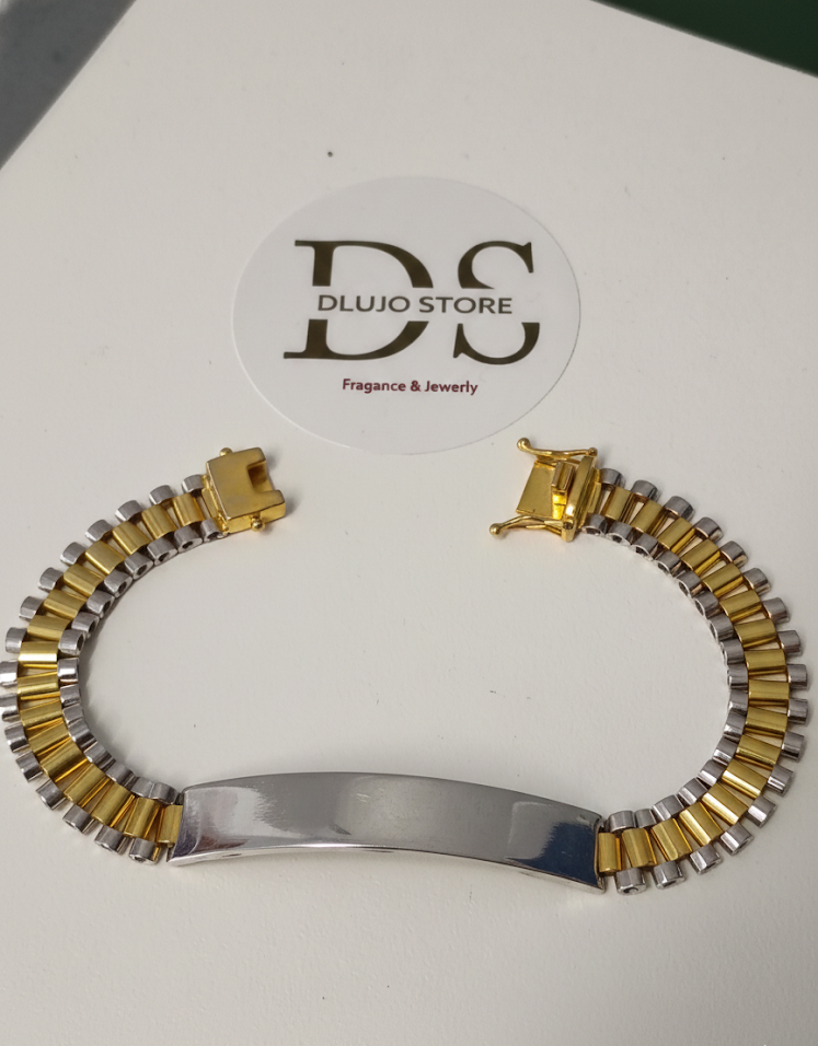 Two-Tone President Style Bracelet in White and Gold Sterling Silver 925
