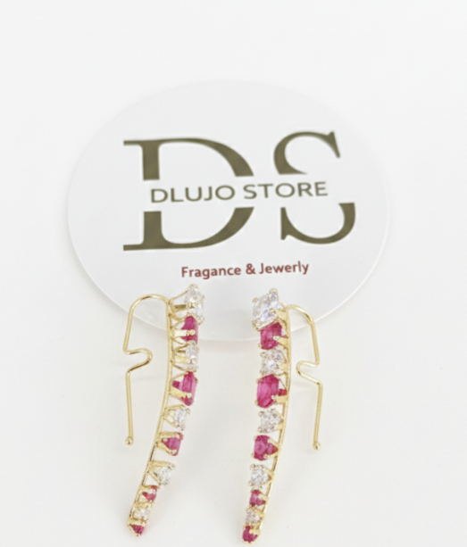 Aretes Trepadores de Circonias en Oro 14K