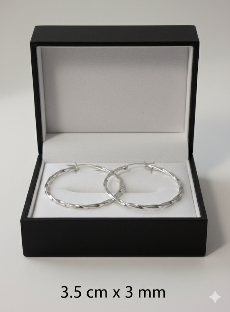 Arracadas “Textura Twist” en Plata de Ley 925 – 3.5 cm