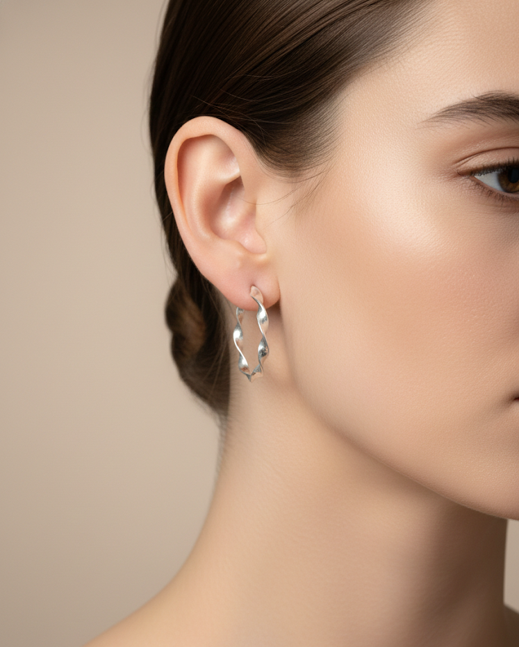 “Twist Robbinson” Hoop Earrings in 925 Sterling Silver – 3.5 cm