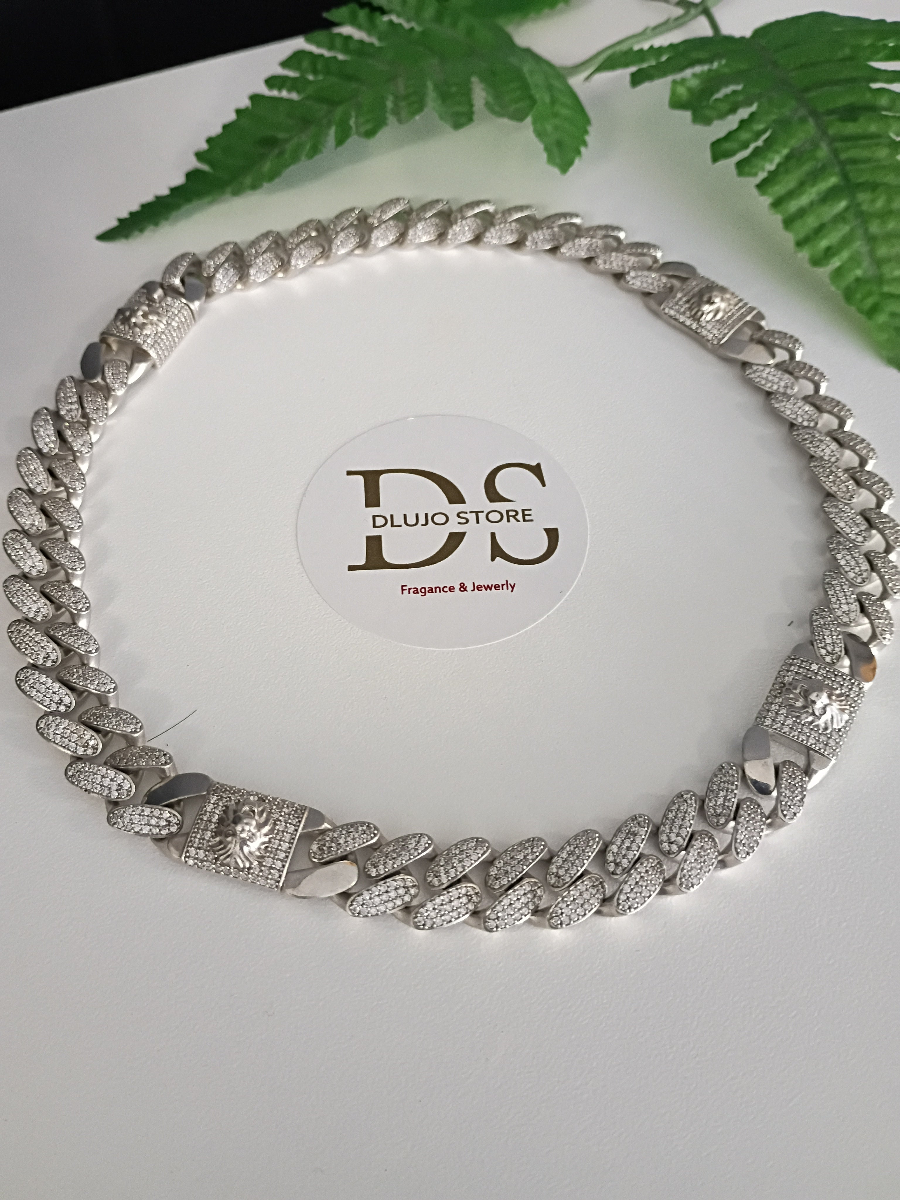 Cadena Cubana con Detalles Estilo Gucci en Plata 925