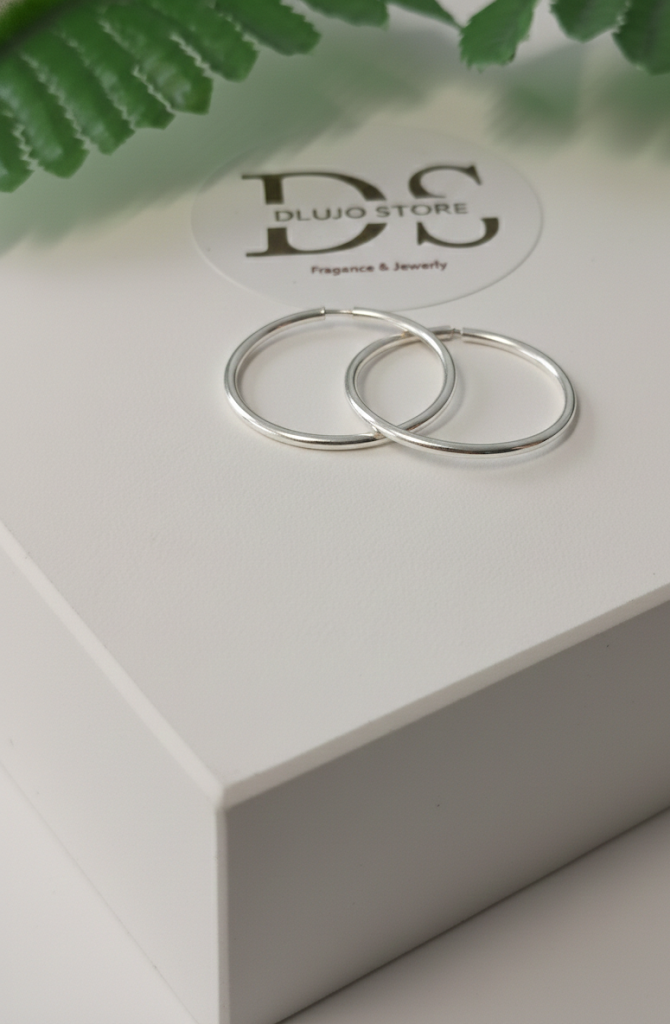 Smooth Hoop Earrings in 925 Sterling Silver – 3.5 cm