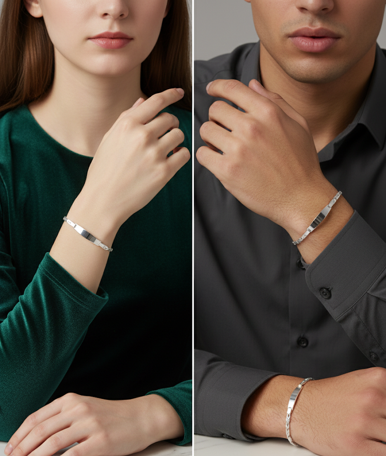 “Modern Arrow” Identity Bracelet in 925 Sterling Silver