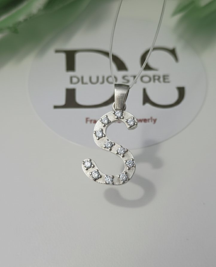 Initial Letter “S” Pendant in 925 Sterling Silver with Cubic Zirconia