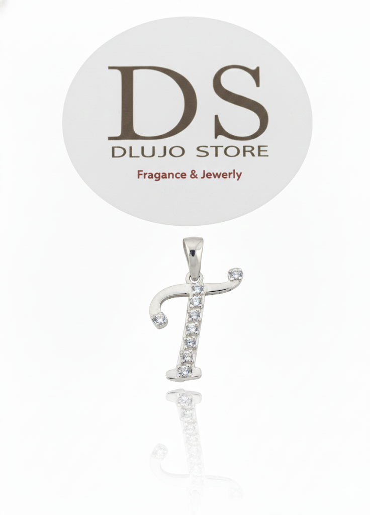 Dije Inicial Letra “T” en Plata de Ley 925 con Circonias