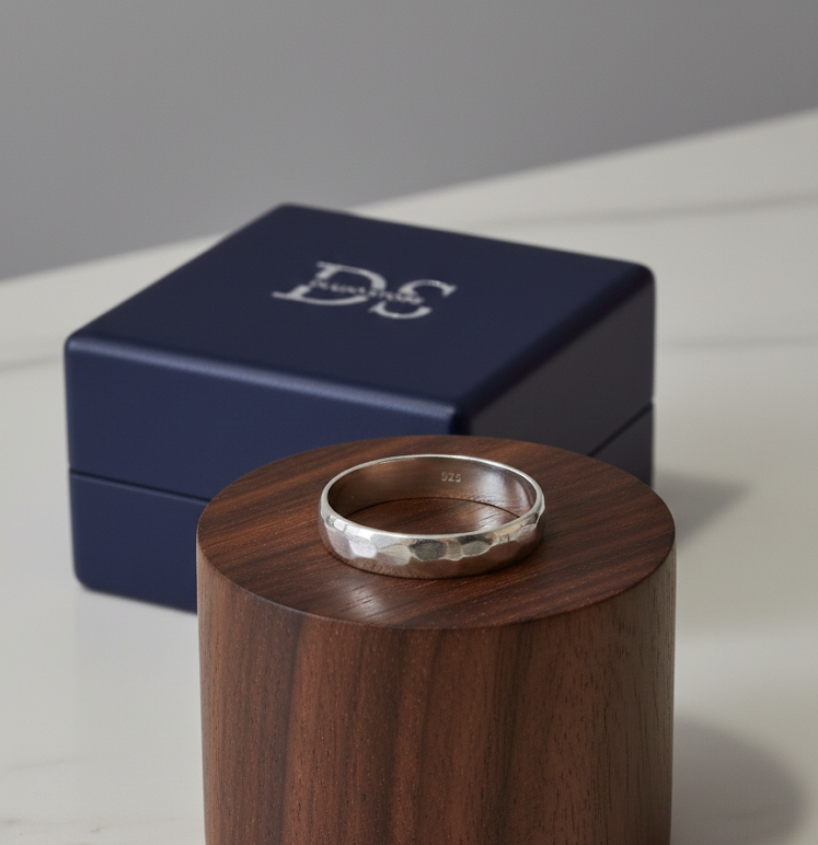 Wedding ring “Hammered Finish” in 925 Sterling Silver