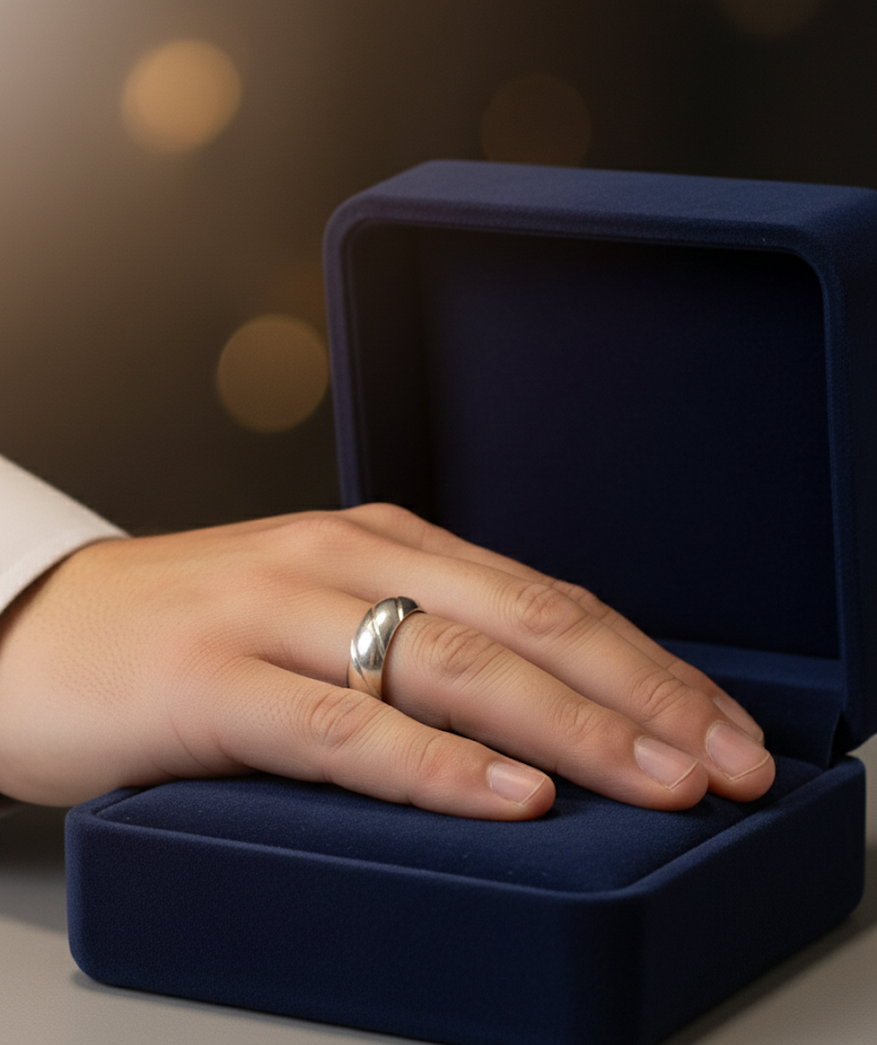 "Striped Finish" Wedding Band in 925 Sterling Silver