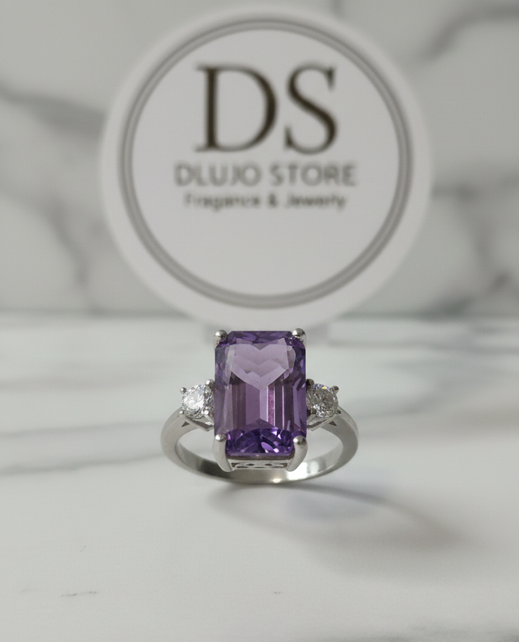 “Rectangular Amethyst” Ring in 925 Turkish Silver