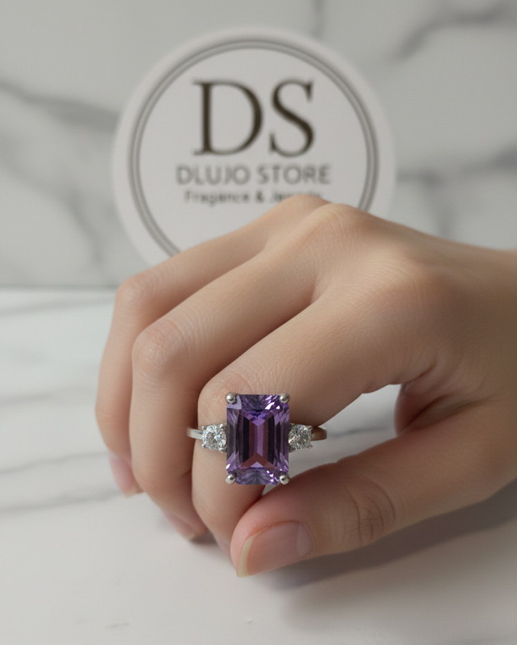 “Rectangular Amethyst” Ring in 925 Turkish Silver