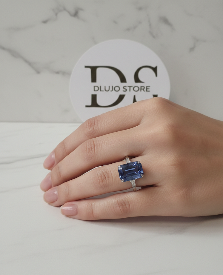 “Blue Rectangular” Ring in 925 Turkish Silver