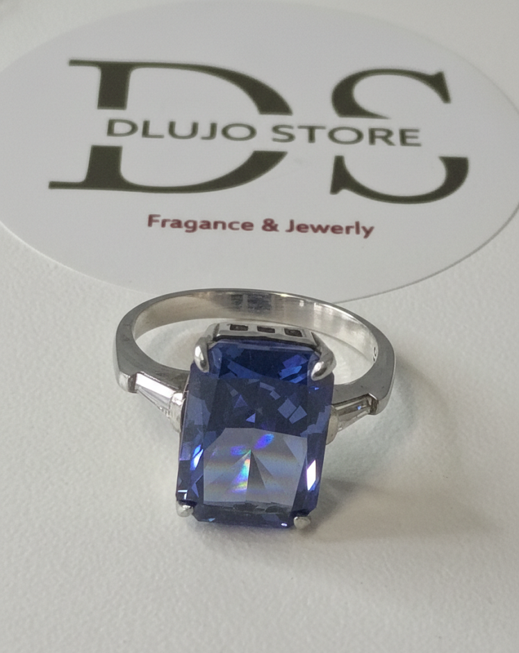 “Blue Rectangular” Ring in 925 Turkish Silver