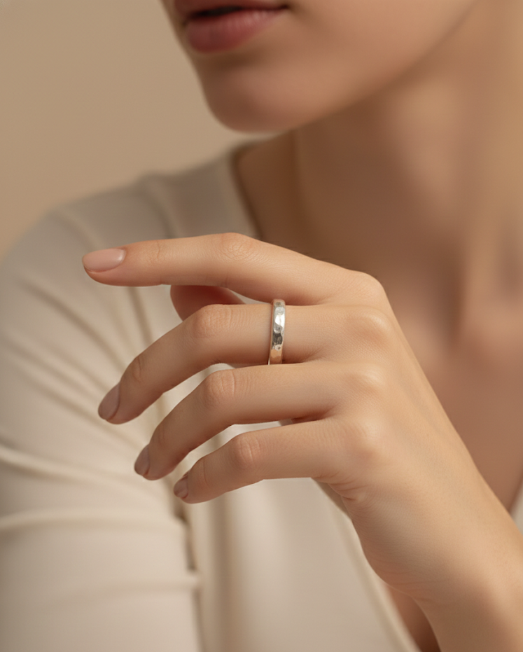 Hammered Finish Ring in 925 Sterling Silver